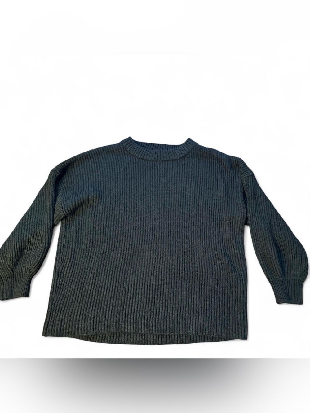 Black Ribbed Knit Oversized Sweater Top Puff Sleeves size Small Womens